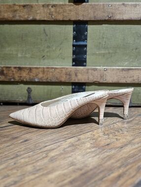 Louise Et Cie Croc Leather Dusty Rose Pink Kitten Mules